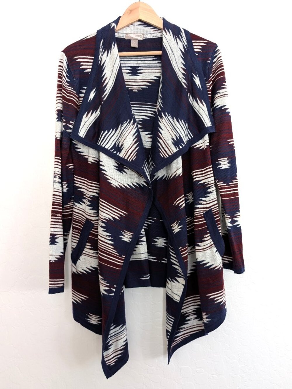 LOVE 21 Cardigan Women's S/M Aztec Knit Drape Open Front Pockets Classic